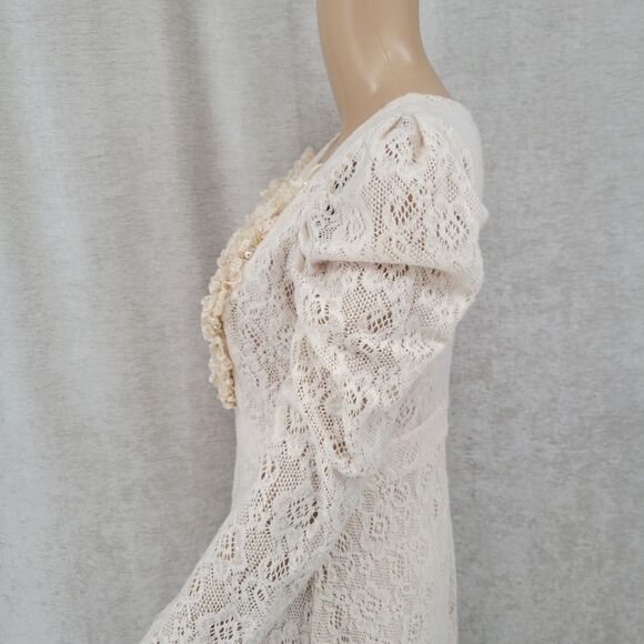 Ryu Cream Ruffled Eyelet Lace Tulle Layers Of Sweet Romantic Boho Chic Lagenlook - Picture 5 of 14